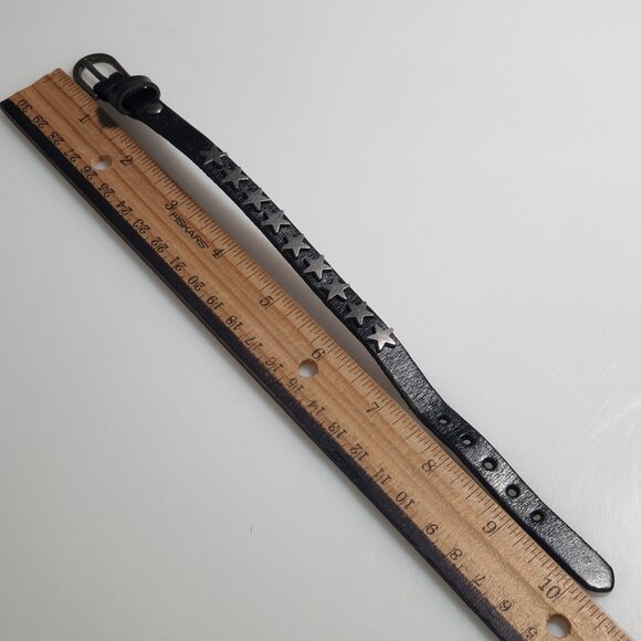 Black Leather Wristband Star Studded Adjustable Silver Buckle Unique Punk Rock - Picture 4 of 5